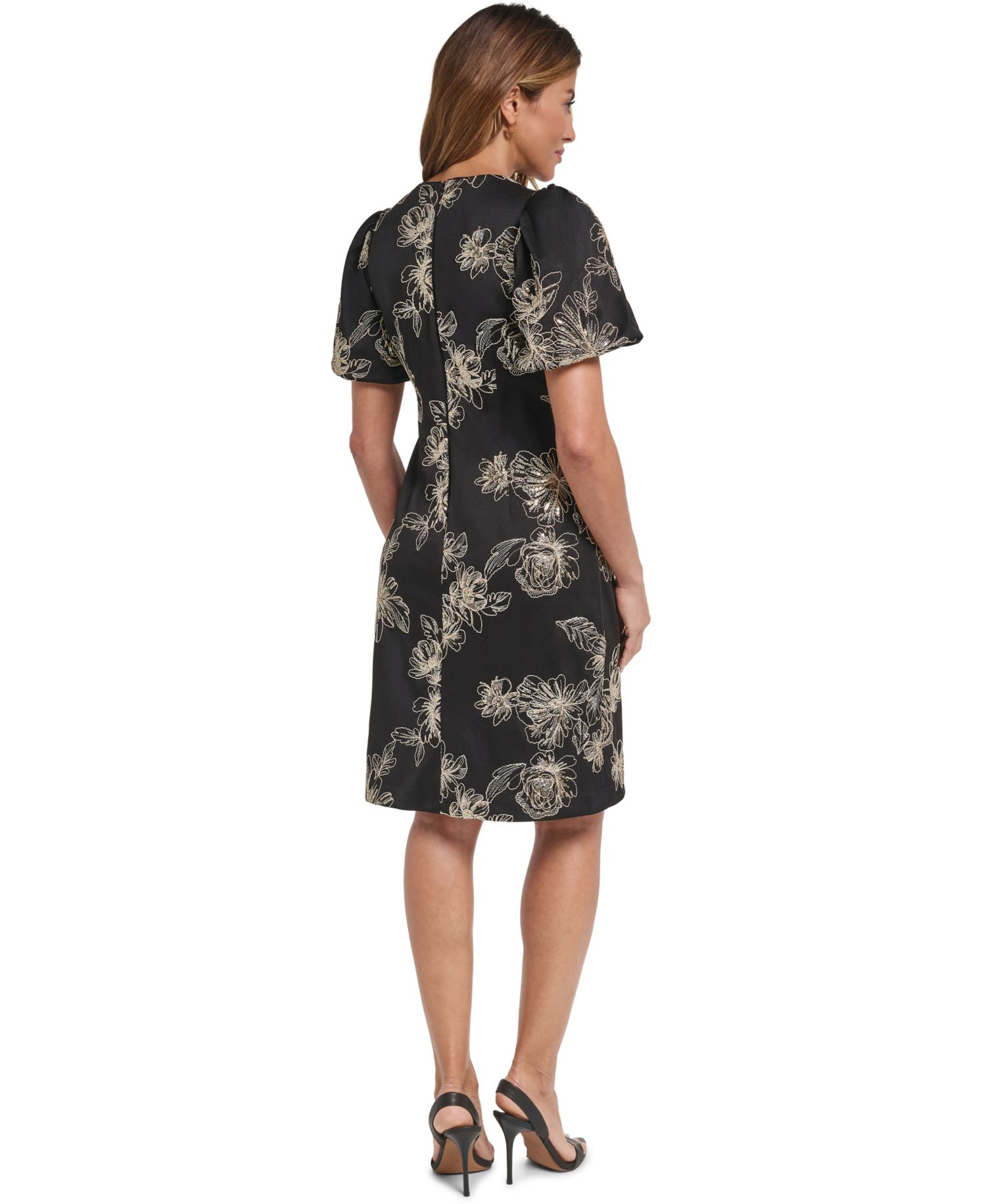 Petite Puff-Sleeve Floral-Print Fit & Flare Dress