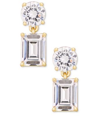 Cubic Zirconia Silver-Tone and Gold-Tone Post Drop Earrings