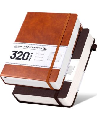 2 Pack Hardcover Leather Journals with Elastic Band Pen Loop Pocket Bookmark for Writing Work Diary