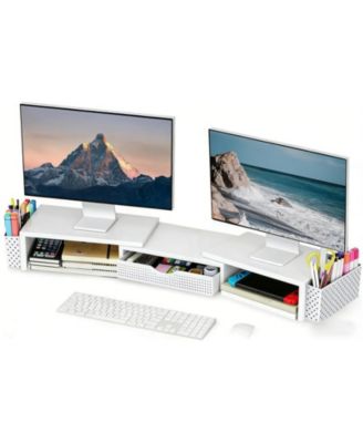 Dual-Monitor Adjustable-Angle Monitor Stand Riser with Desk Organizer Drawer, Compatible with Dual Monitors