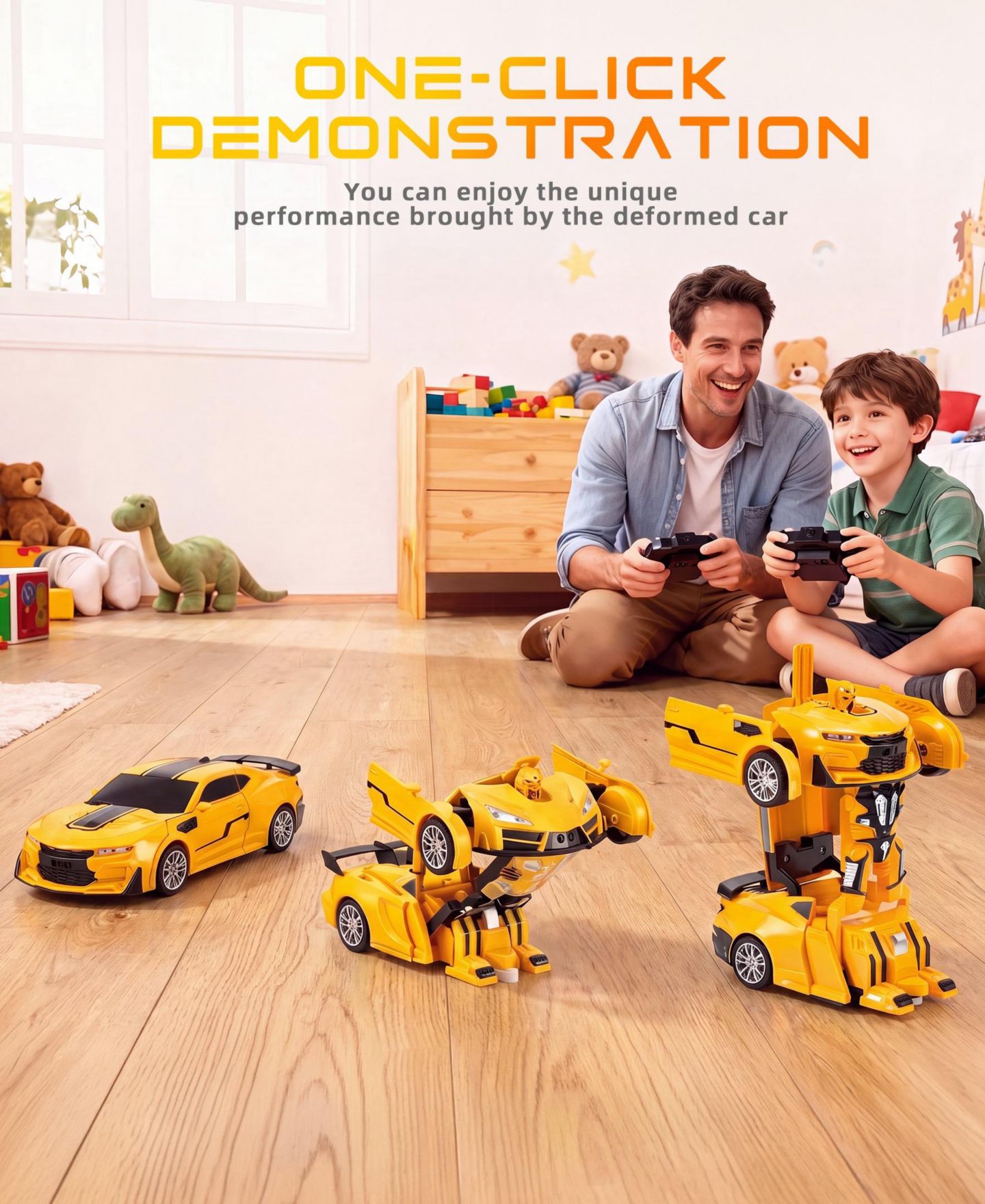 Детская игрушка SUGIFT 1:18 RC Transforming Robot Car with LED Lights and 360-Degree Rotation, цвет: Жёлтый — фото 9