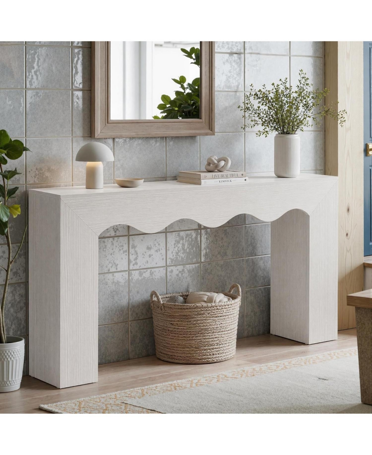 Tribesigns 63" Farmhouse Console Table with Wavy Edge