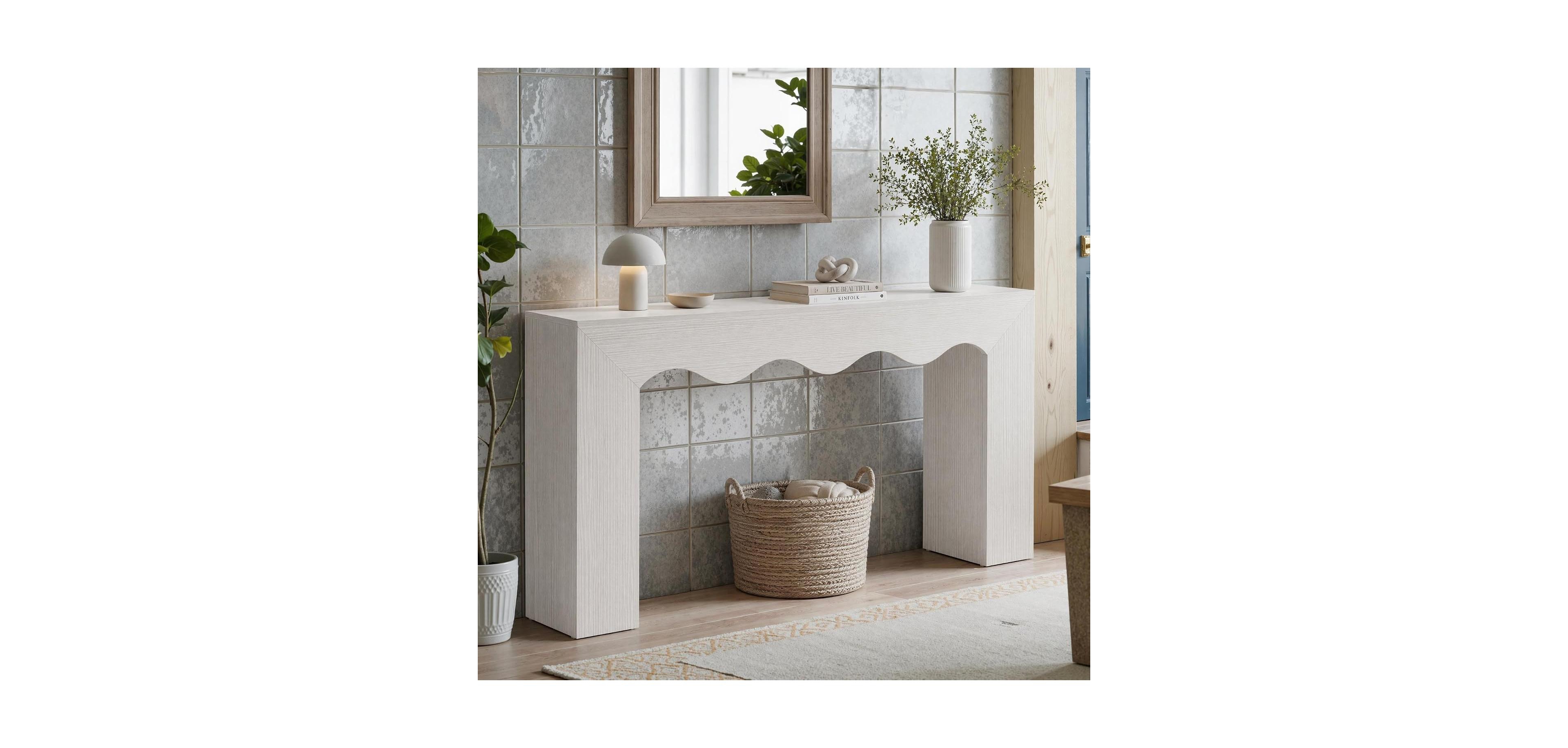 Tribesigns 63" Farmhouse Console Table with Wavy Edge