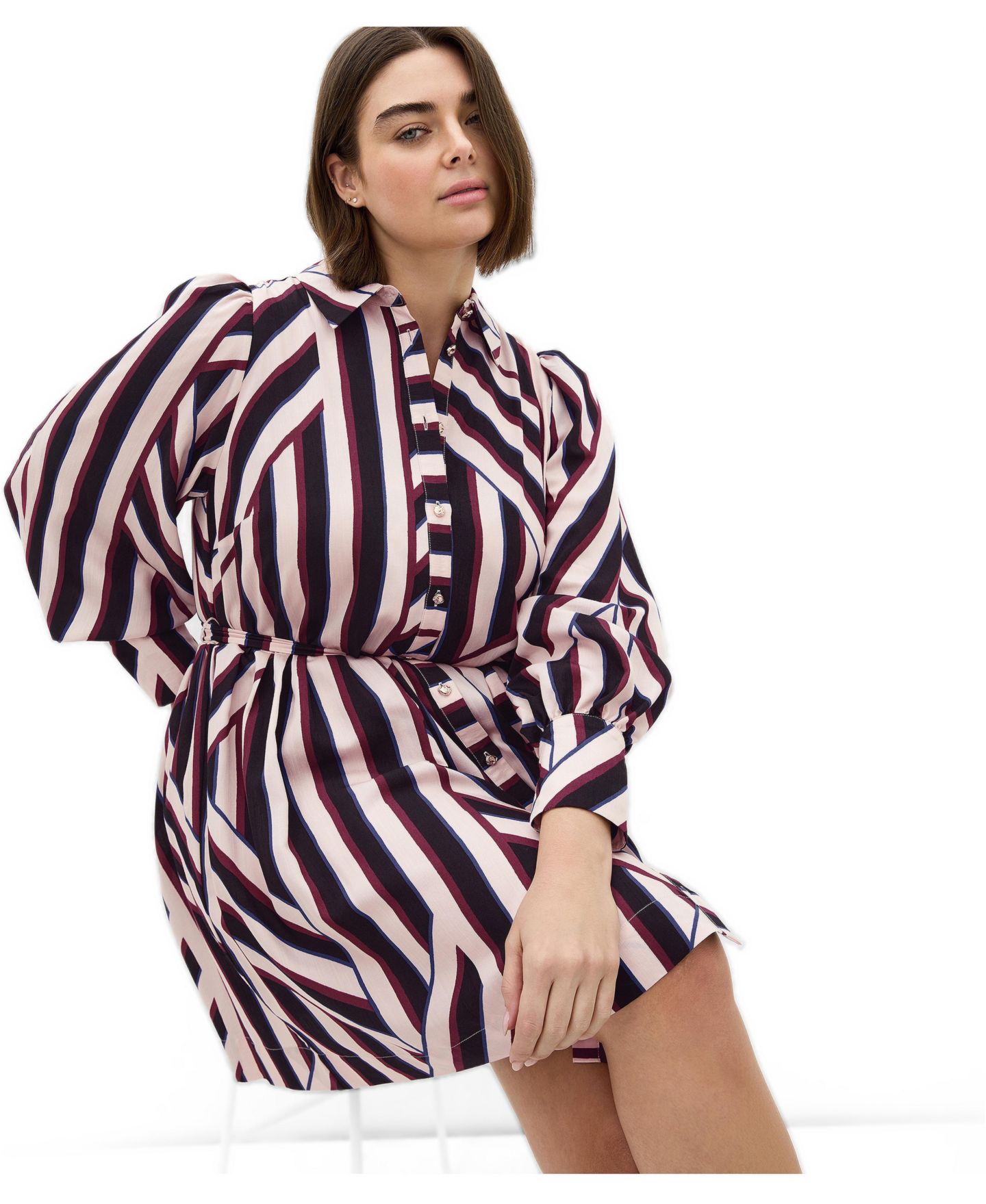 Женское платье CITY CHIC Plus Size Timeless Stripe Long-Sleeve Mini Shirt Dress, цвет: Полосатый — фото 3