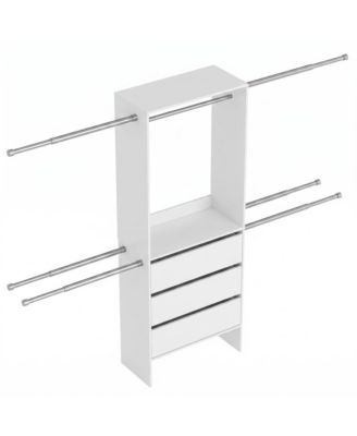 Closet System, Customizable Walk-In Wardrobe Organizer, with Adjustable Rails and Drawers, Fits 77.7-123 in Spaces