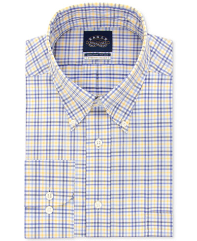 Eagle Men's Classic-Fit Non-Iron Stretch Collar Yellow Check Dress Shirt