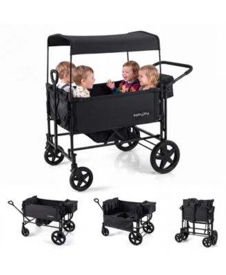 Foldable Wagon Stroller for 4 Kids with Removable Canopy