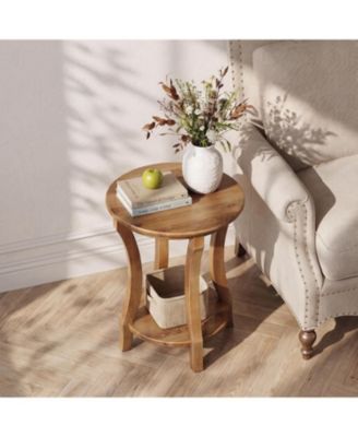 2-Tier Solid Wood Round End Table, Sofa Couch Table