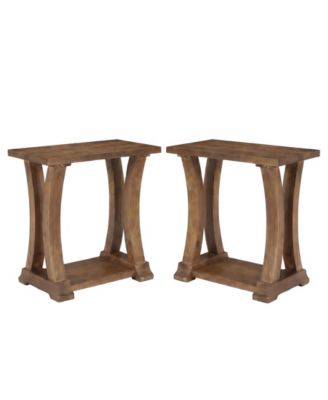 Solid Wood End Table Set of 2 with Lower Storage Shelf