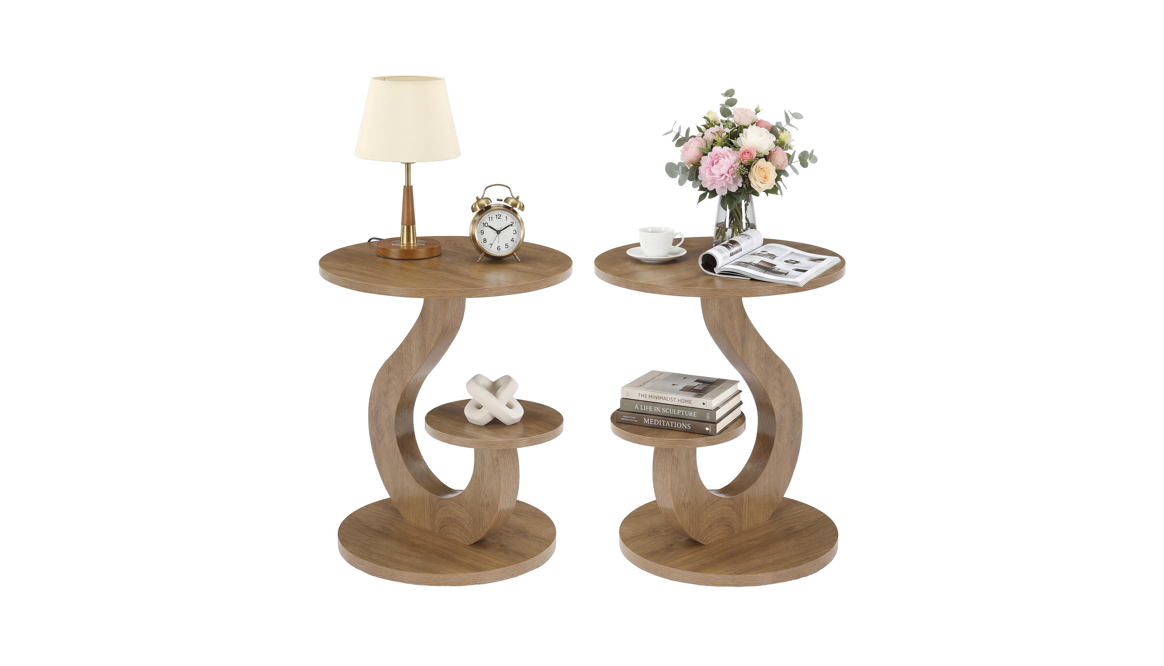 Tribesigns 2-Tier Round End Table Set of 2, S-Shaped Side Table