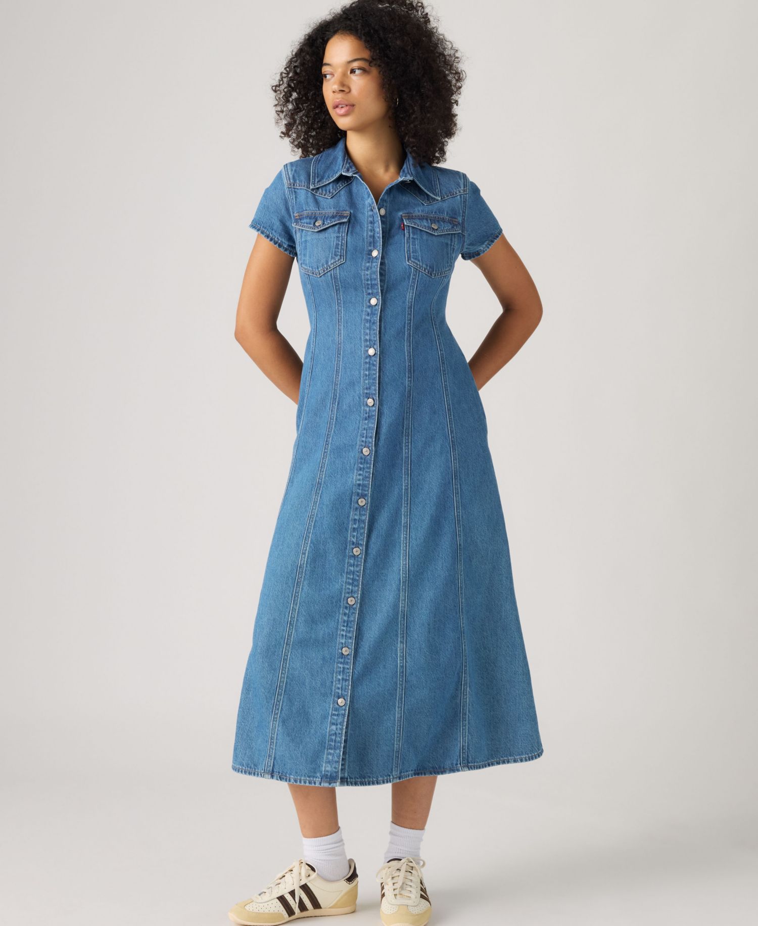 Women's Western Fit & Flare Midi Denim Dress