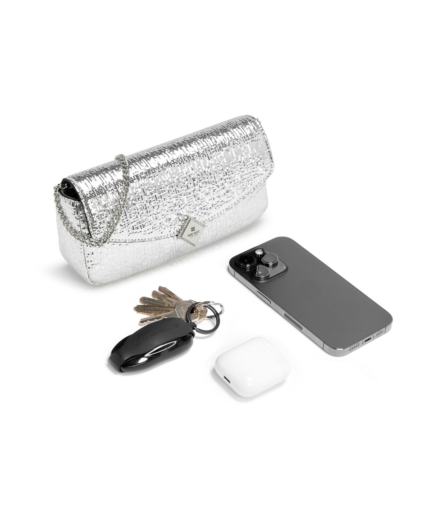 Женский кошелёк Nine West Kristina Phone Case Chain Crossbody Wallet, цвет: Серебряный — фото 5