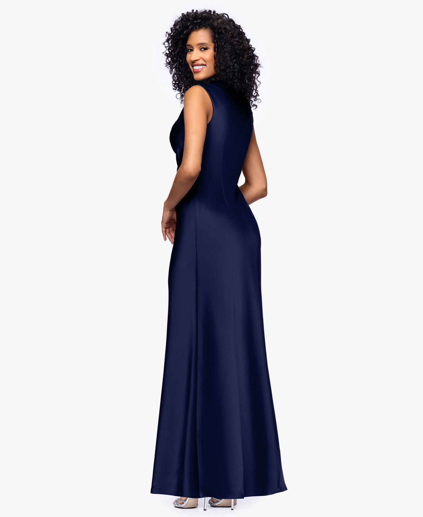 Женское платье Betsy & Adam Petite Cowl Neck Gown, цвет: Тёмно-синий — фото 4