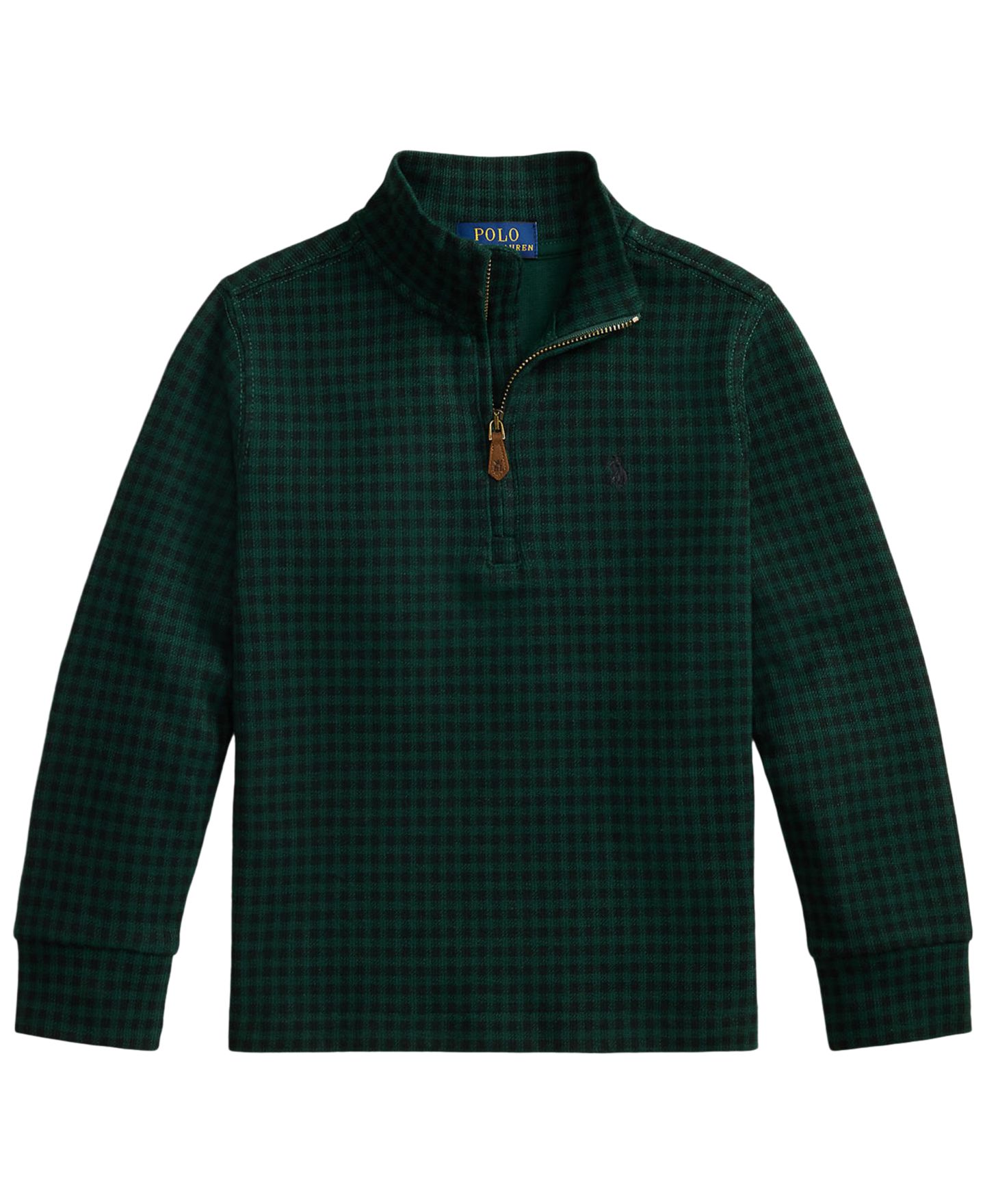 Свитер Polo Ralph Lauren Plaid Estate-Rib Quarter-Zip Pullover для мальчиков, цвет: Зелёный — фото 1