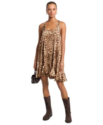 Women's Leopard-Print High-Low Ruffled-Hem Scoop Neck Mini Dress