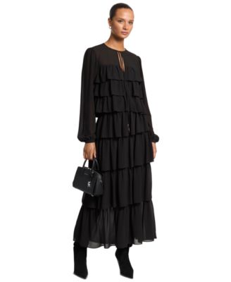 Women's Long-Sleeve Ruffle Tier Maxi Dress