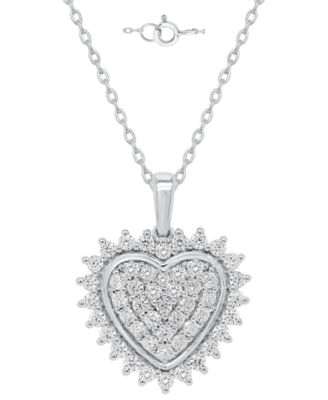 Lab-Grown Diamond Heart Cluster Pendant Necklace (1 ct. t.w.) in Sterling Silver