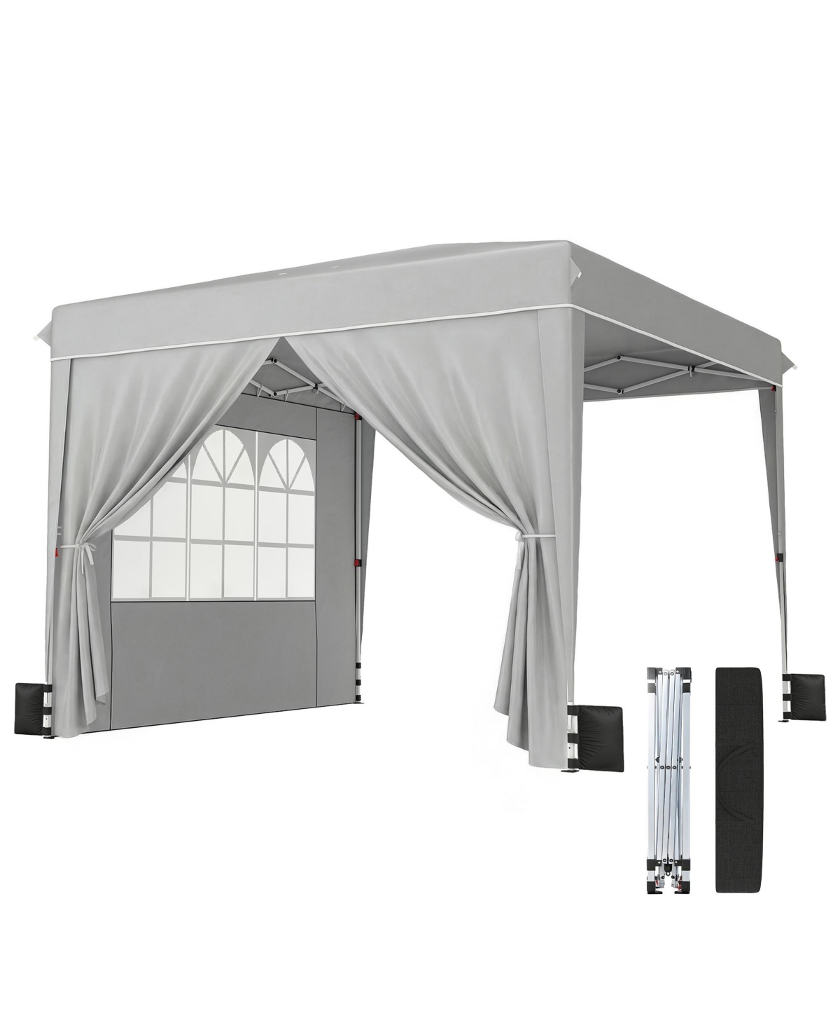Outsunny 10 x 10 feet Pop Up Canopy Tent with Sides, UPF50+ Inst Canopy - Light gray