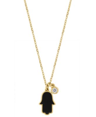 Diamond Accent and Onyx Hamsa Pendant (0.03 ct. t.w.) in 14K Yellow Gold