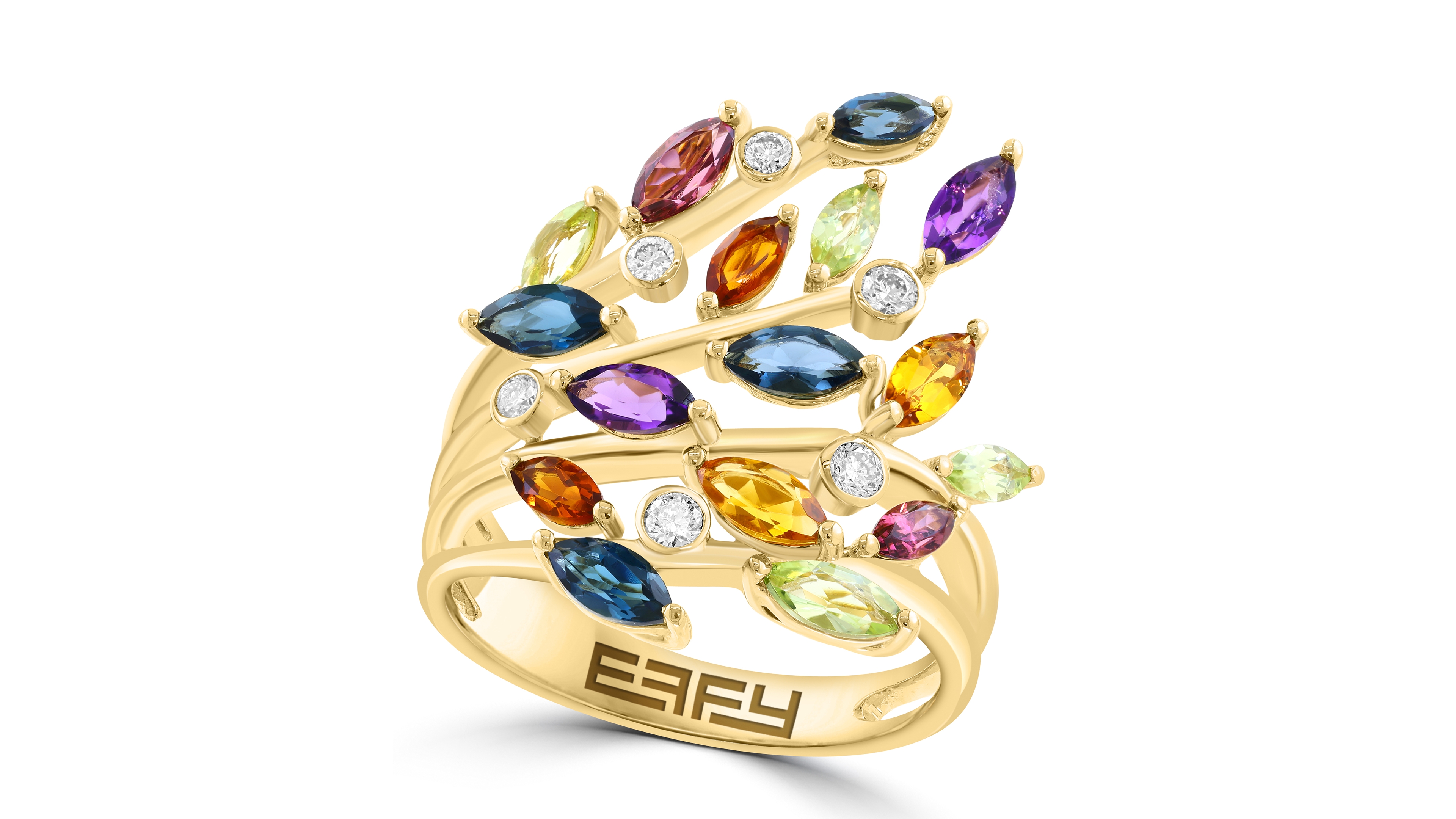 Effy Collection Multi-Stone Diamond Ring (1/6 ct. t.w. Diamond, 2-1/3 ct. t.w. Gemstones) in 14k Yellow Gold