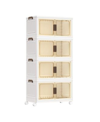 4-Tier Stackable Storage Boxes, Foldable Plastic Storage Unit, 220 L, 60 x 32.5 x 120 cm