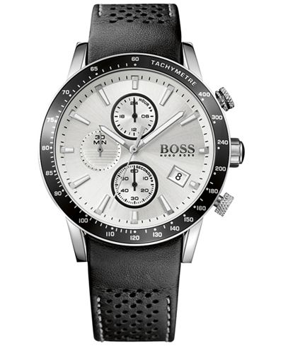 BOSS Hugo Boss Men's Chronograph Rafale Black Leather Strap Watch 44mm 1513403