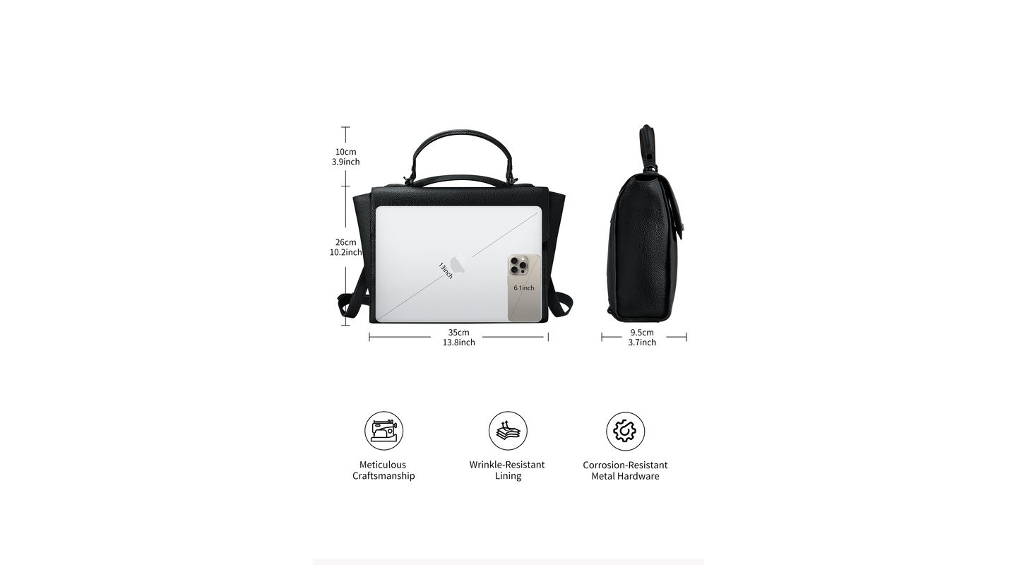 Рюкзак Victoria Hyde London Potter Water-Resistant Leather Convertible 13" Laptop, цвет: Чёрный — фото 7