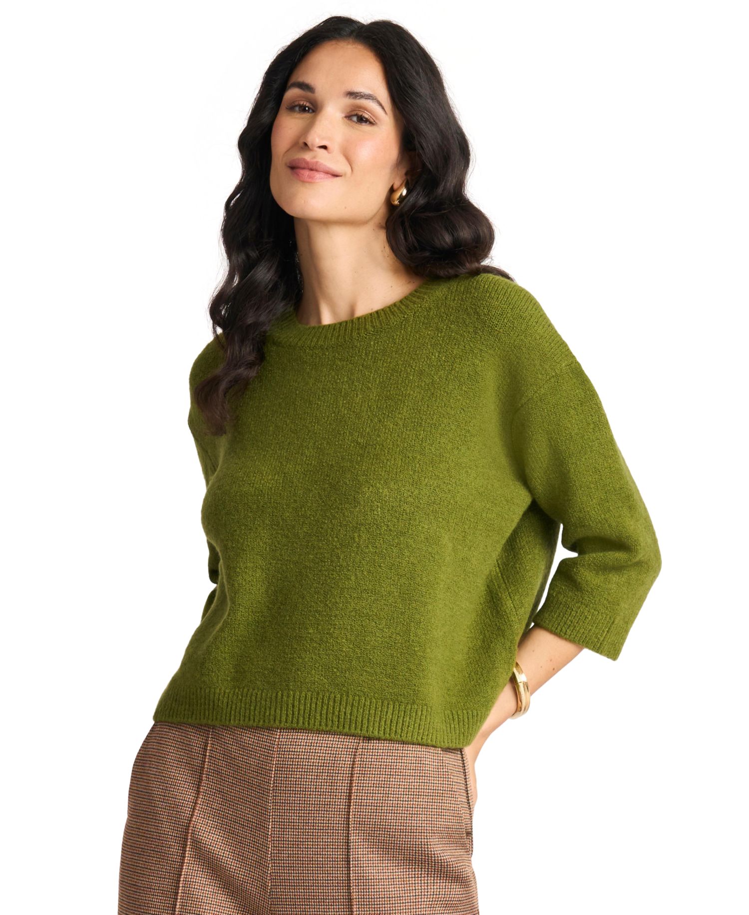 Women's 3/4-Sleeve Crewneck Pullover Sweater