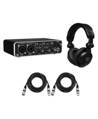 U-PHORIA UMC202HD USB Audio Interface, Bundle with TAPH100 Headphones, HandA Value Series 10' XLR M to F Professional Microphone Cable