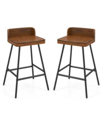 Set of 2 Counter Height Bar Stool with Low Back Metal Legs and Footrest for Kitchen Island