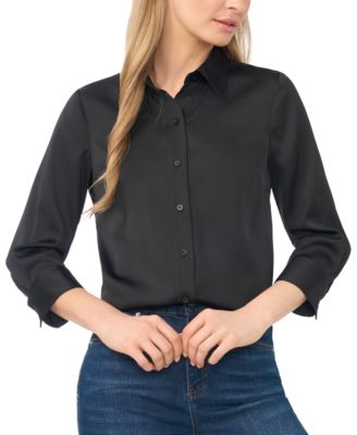 Women's 3/4-Sleeve Satin Button-Down Blouse
