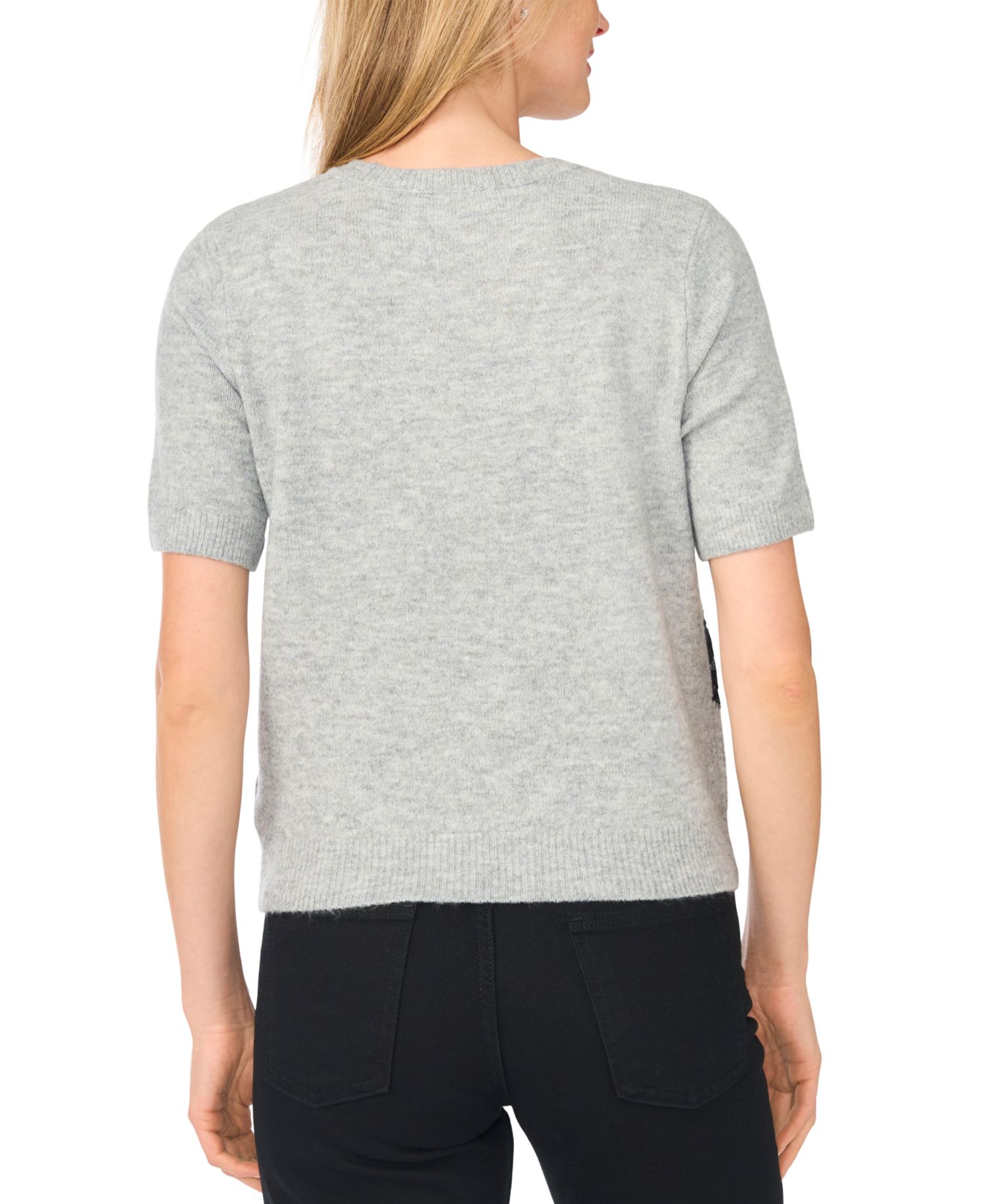 Women's Crewneck Short-Sleeve Lace Stripe Sweater