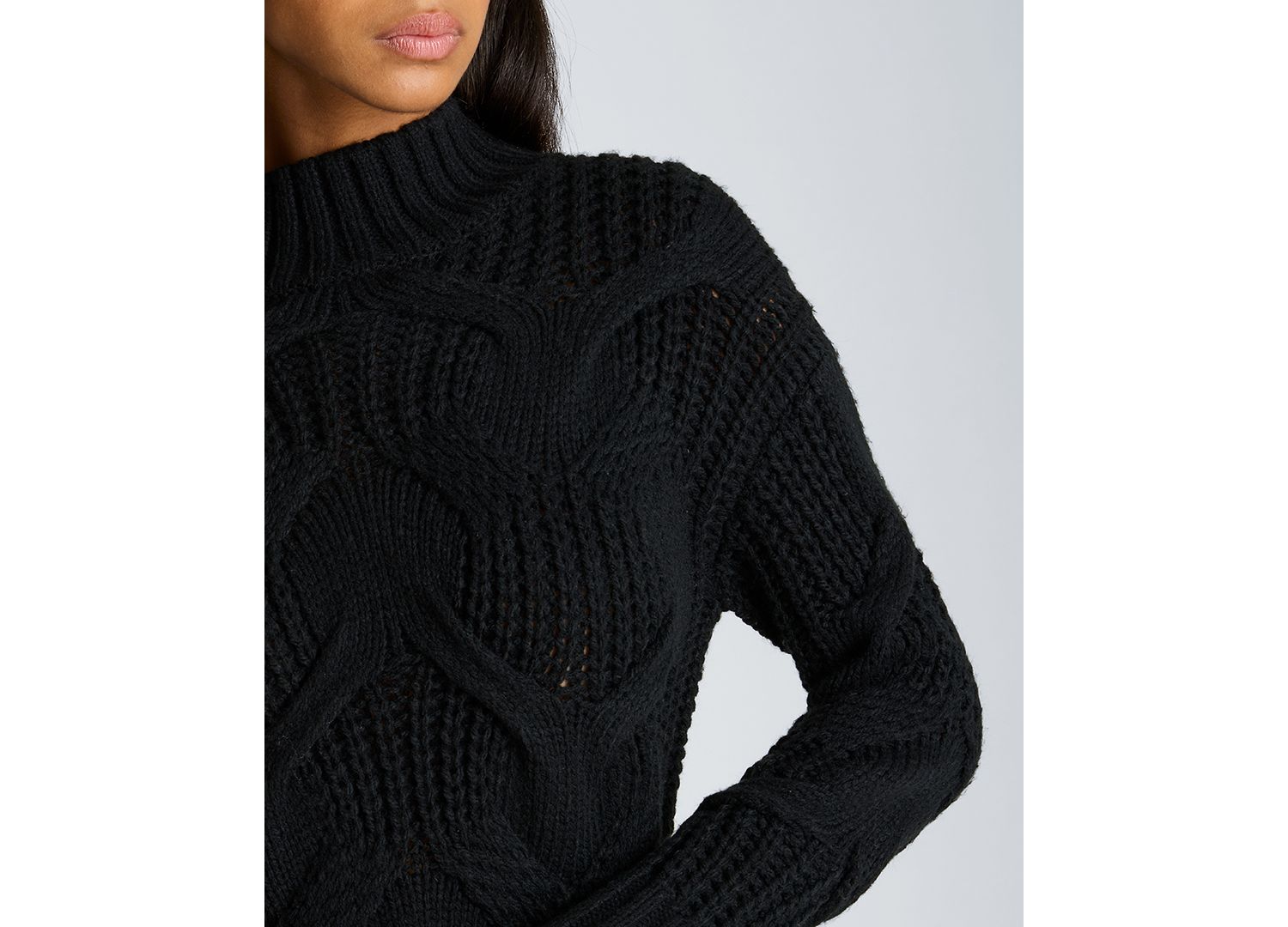 Women's Oversized Cable-Knit Mock Neck Sweater