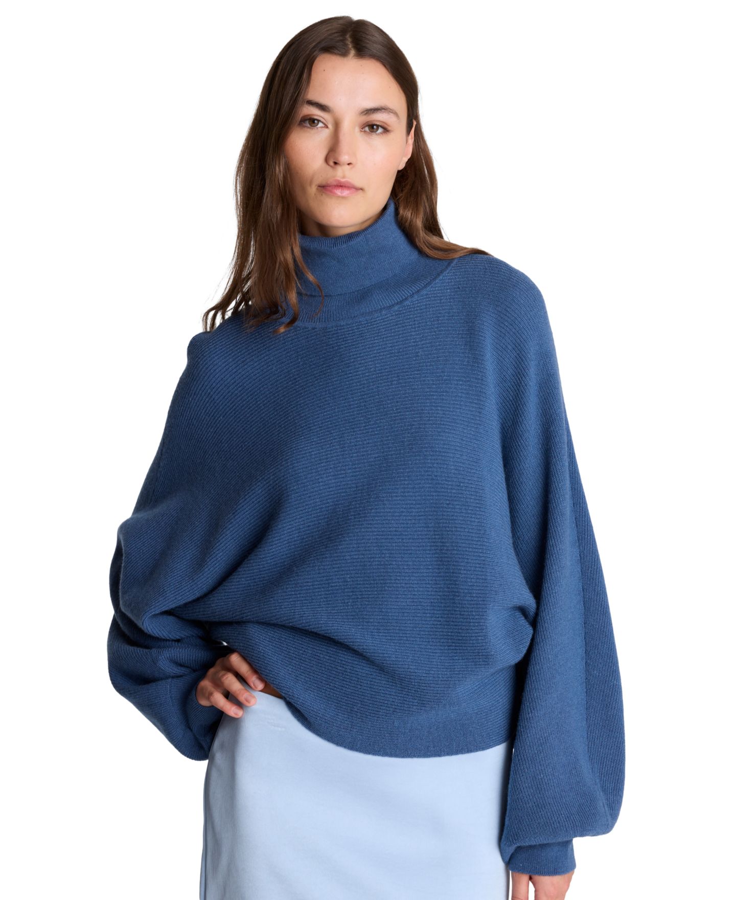 Женский свитер Kenneth Cole Horizontal Stitch Dolman Cropped Turtleneck, цвет: Состаренный синий — фото 1