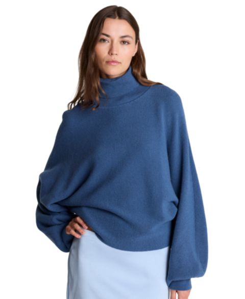 Женский свитер Kenneth Cole Horizontal Stitch Dolman Cropped Turtleneck, цвет: Состаренный синий