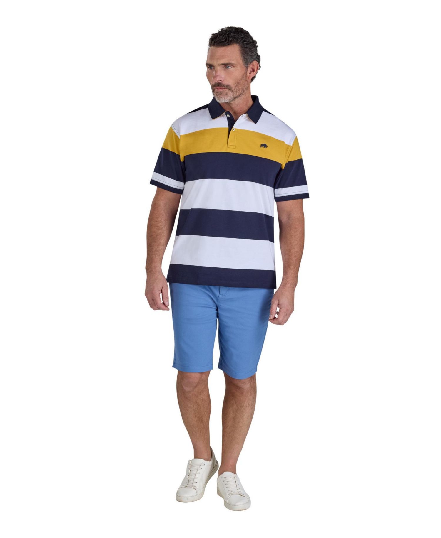 Men's Chest Band Stripe Embroidered Logo Polo Shirt