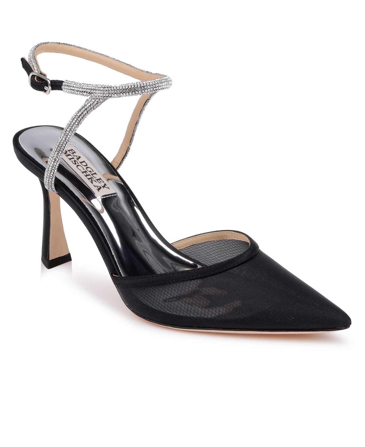 Badgley Mischka Women's Kamilah Ankle Strap Evening Pump - Black Satin Mesh
