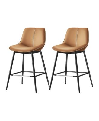 Bar Stools, PU Leather Counter Height Stools with Back Support, Steel Frame, 19.5 x 19.9 x 34.8 inches, Set of 2