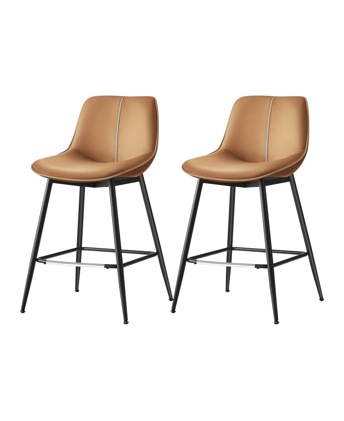 Songmics Home Bar Stools Set of 2, Pu Leather Counter Stools with Back Support, Steel Frame, Caramel Brown, Ideal for Kitchen Island - Brown