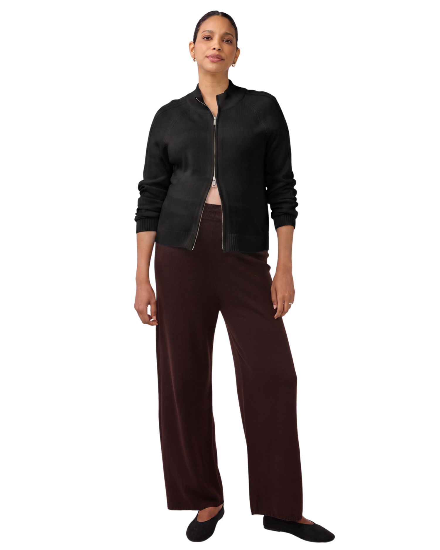 Maternity Funnel Neck Two-Way Front Zipper Raglan Cardigan