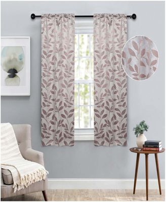 Leaves Machine Washable Room Darkening Semi Blackout Curtains, Set of 2