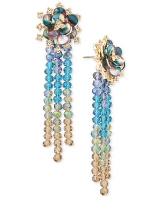 Beaded Flower Motif Linear Earrings