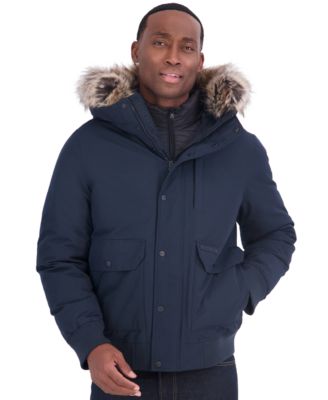 Men's Faux-Fur-Trim Quilted-Bib Hooded Bomber Jacket