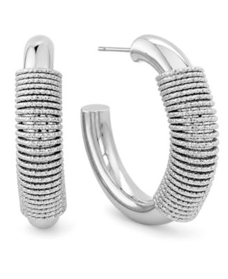 Fine Silver-Plated or 18K Gold-Plated Coil Puff C Hoop Earring