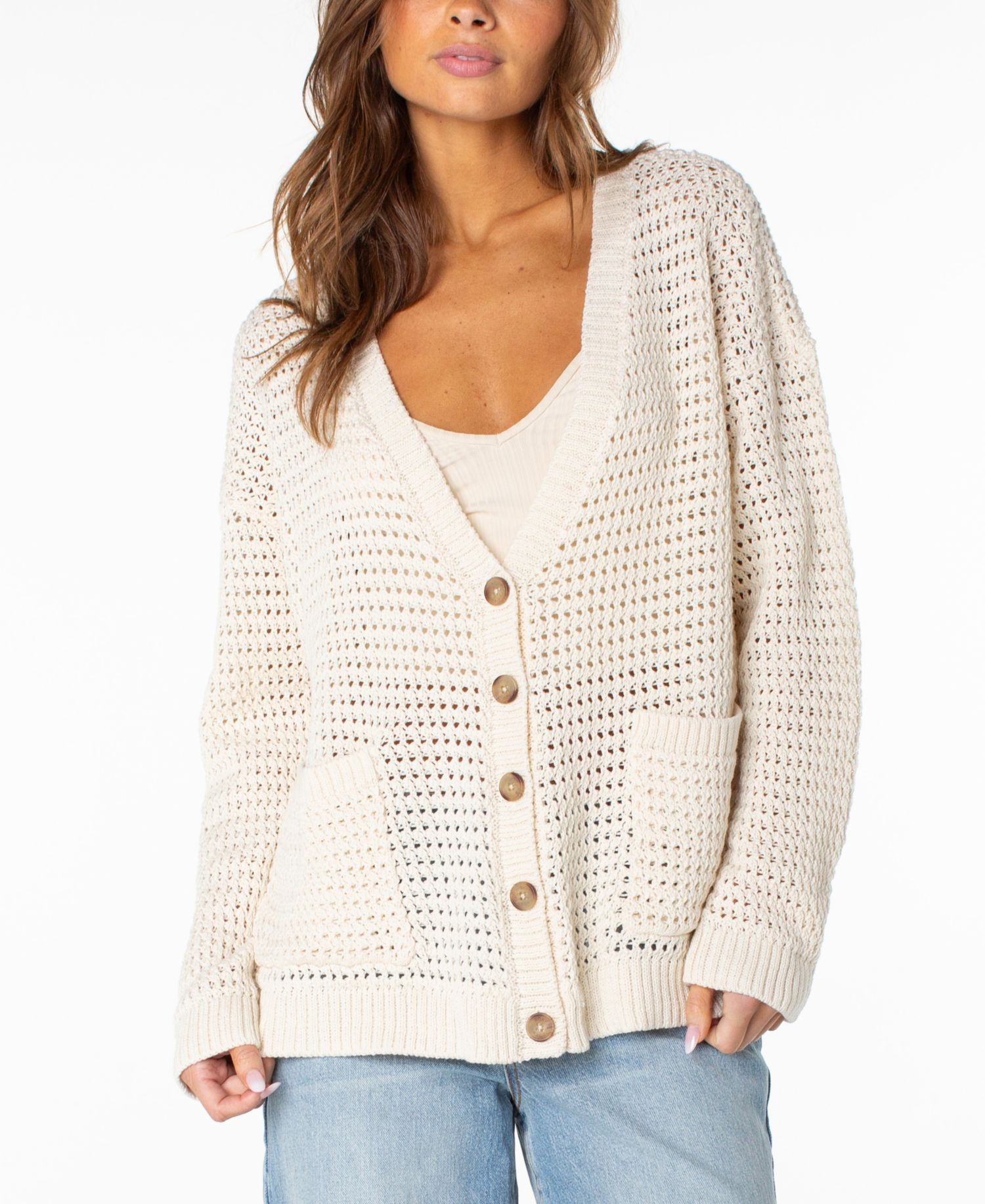 Women's Tamarindo Striped Crochet V-Neck Cardigan
