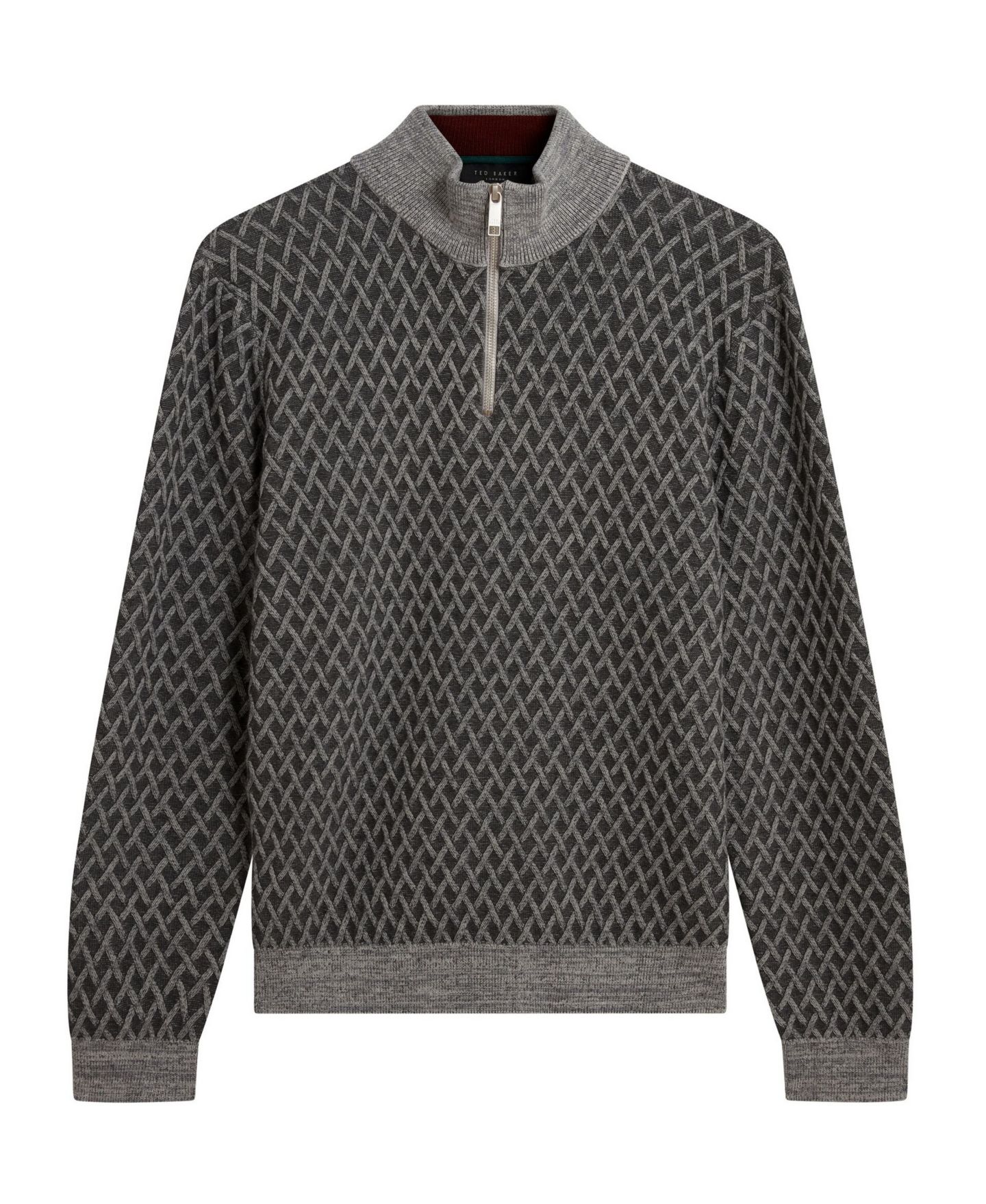 Мужской свитер Ted Baker Dammon с воротником-воронкой на молнии 1/4 и T-образной строчкой, цвет: Серый — фото 5