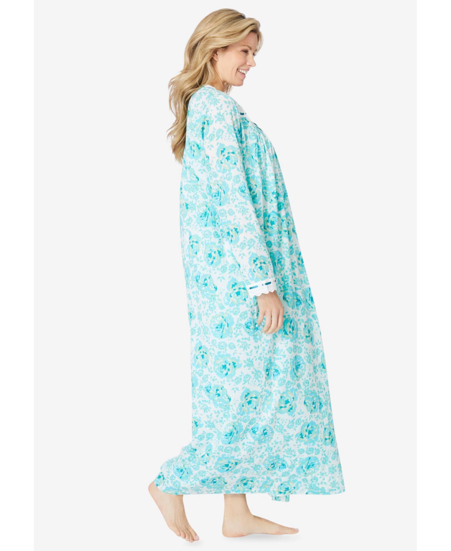 Only Necessities Women's Plus Size Long 2-Piece Cabbage-Rose Peignoir Set