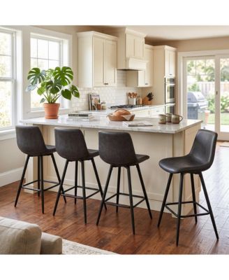4 Set of Counter Height Bar Stools With Backrests, 24 Inch Faux Leather Upholstered Bar Chairs With Metal Legs, Modern Stools For Kitchen, Island
