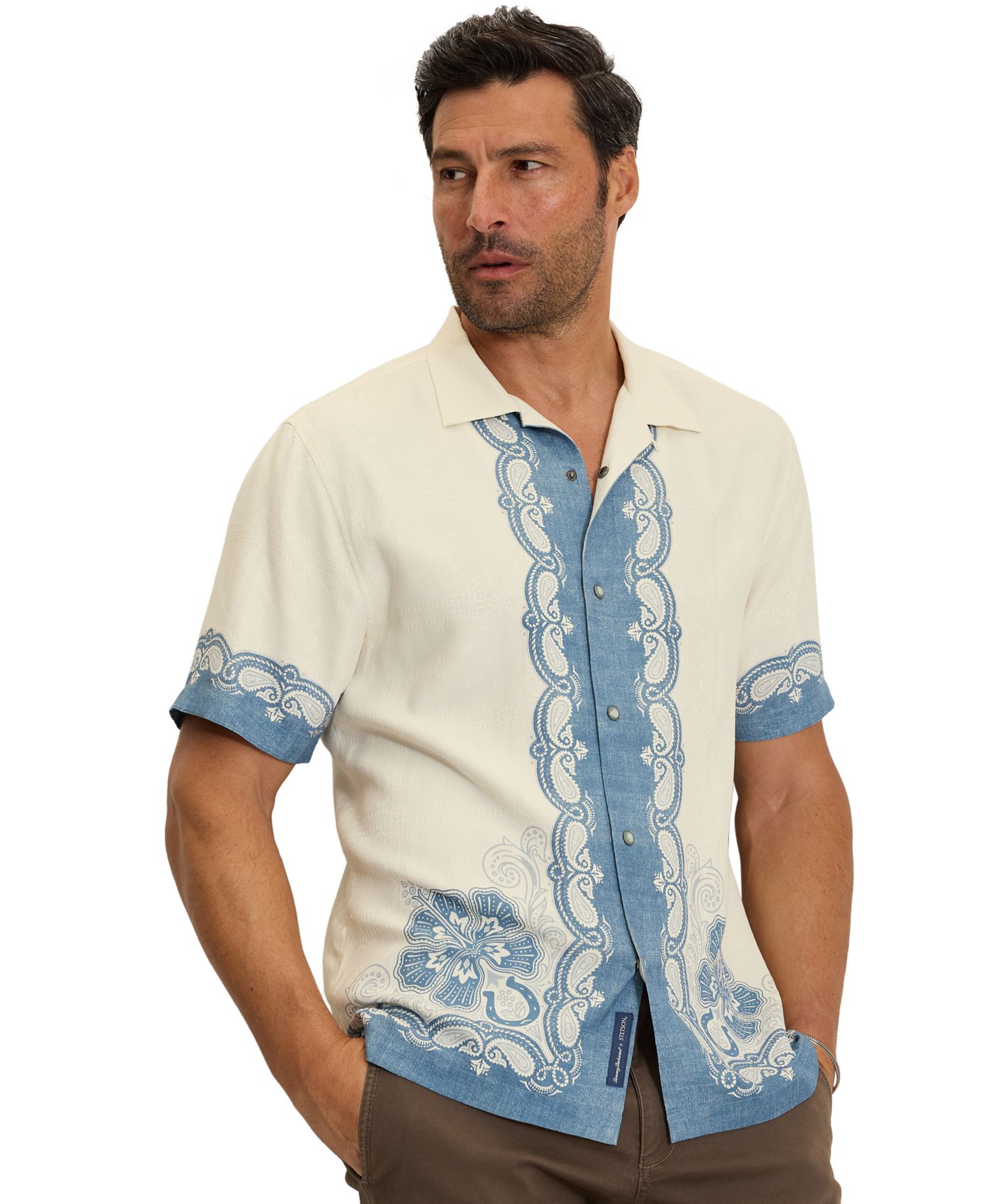 Men's Life of the Rodeo Western Short-Sleeve Bungalow Collar Silk Shirt