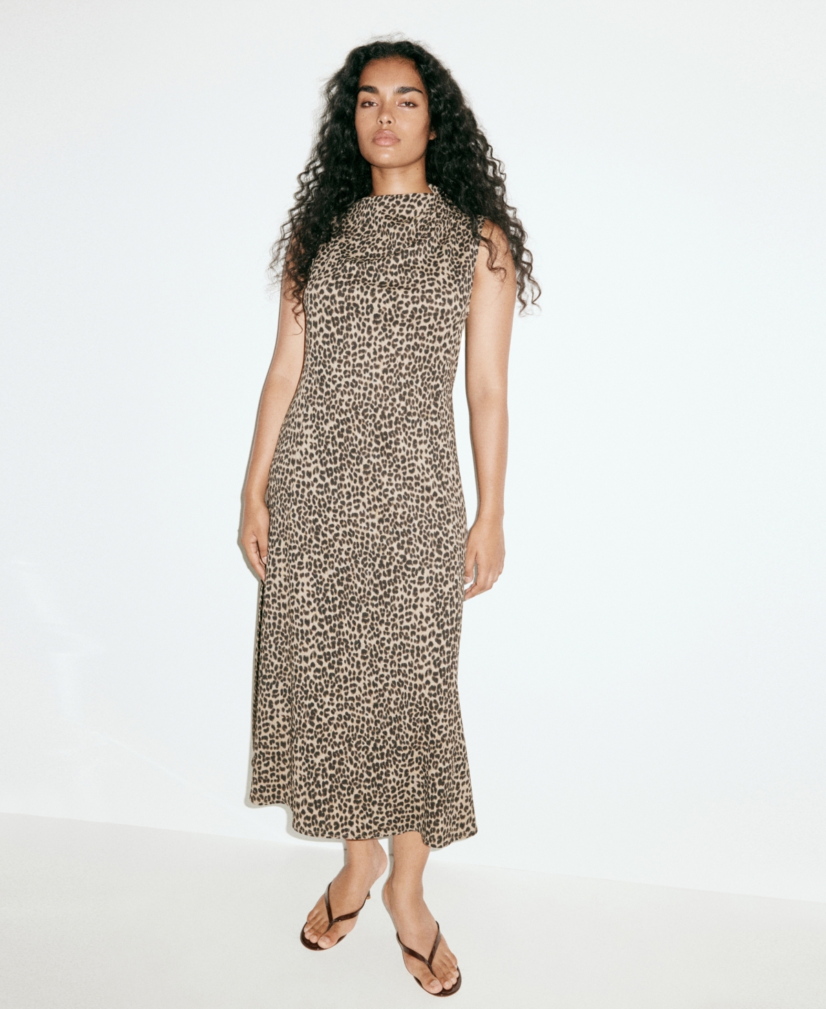 Mango Women's Gathered Details Textured A-Line Midi Dress
